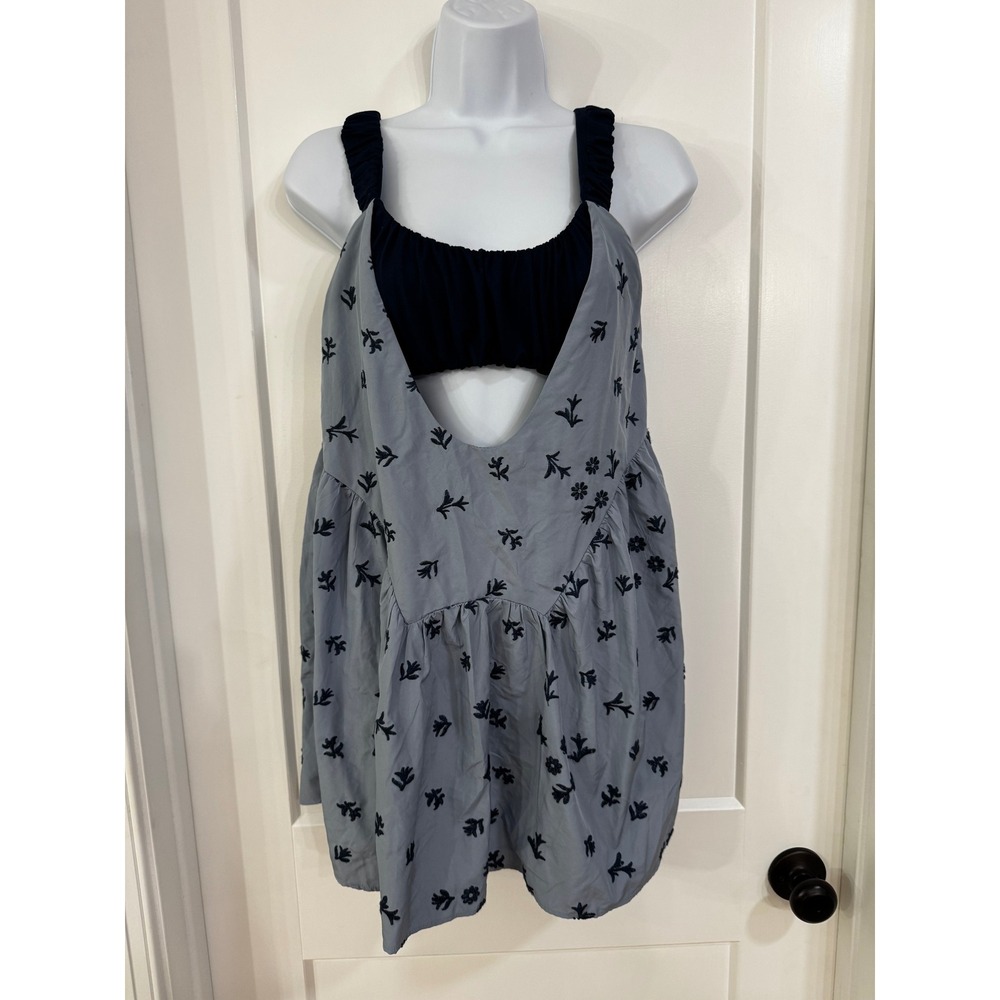 Free People FP Movement Floral Embroidered Mini Dress Blue Navy Small S P